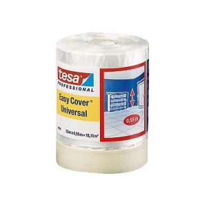 Easy Cover afdækningsfolie til beskyttelse mod malerpletter. 2-i-1 bestående af Tesa malertape og beskyttelsesfolie.